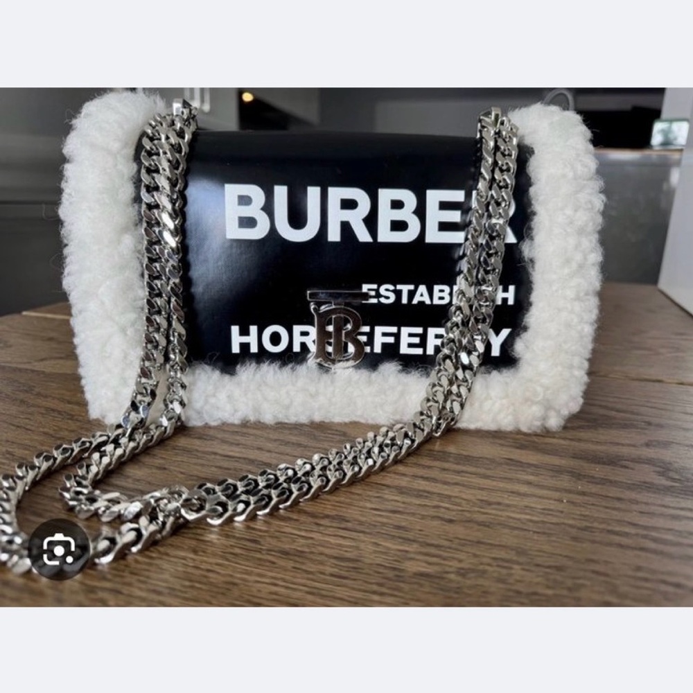 Burberry Black and White Shearling Trim Shoulder Bag